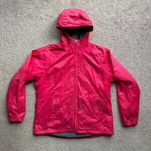 LL Bean Jacket Womens Large Full Zip Hooded Softshell Pink Nylon Pockets